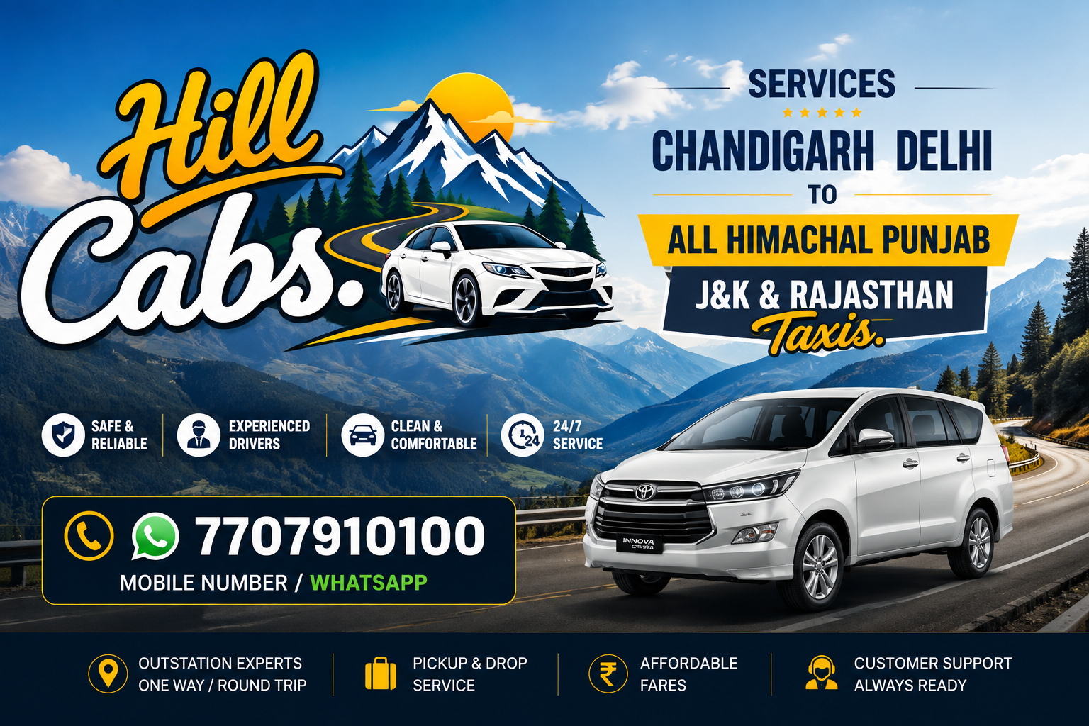 Hill Cabs taxi service for Delhi Chandigarh and North India